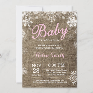 Baby's Cold Outdoor Winter Pink Girl Babydusche Einladung