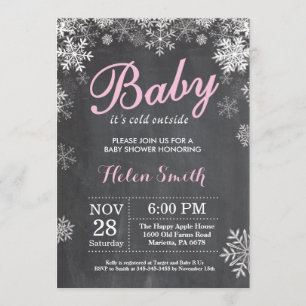 Baby's Cold Outdoor Winter Pink Girl Babydusche Einladung