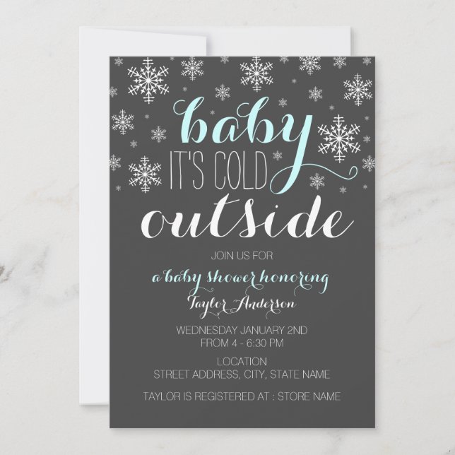 Baby's Cold Outside - Boy Baby Shower Einladung (Vorderseite)