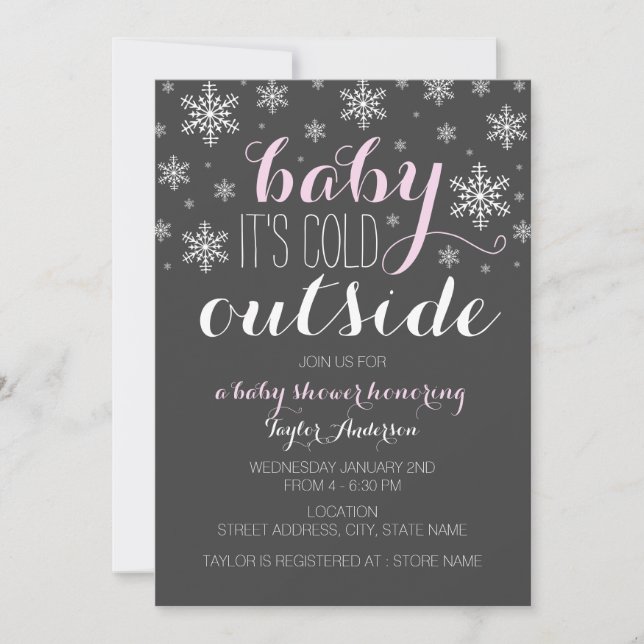 Baby's Cold Outside - Girl Baby Shower Einladung (Vorderseite)