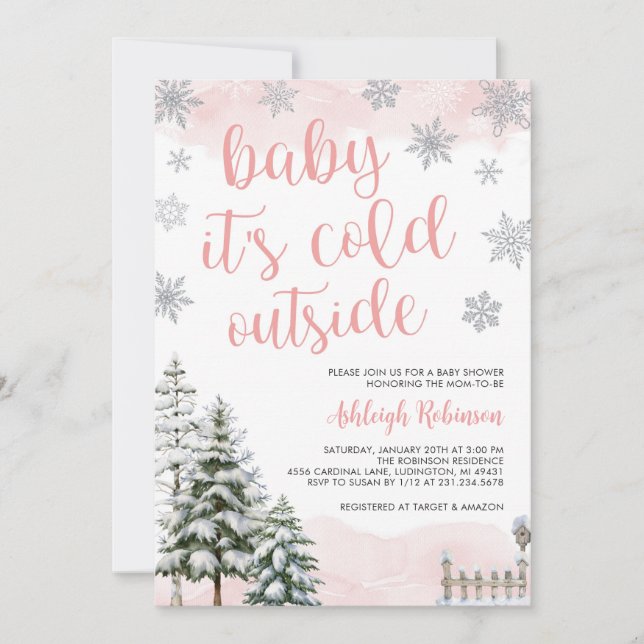 Baby's Cold Outside Girl Baby Shower Einladung (Vorderseite)