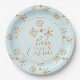 Baby's Cold Outside Gold Schneeflocken auf Blue Pappteller