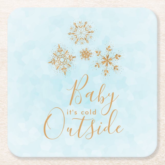 Baby's Cold Outside Gold Schneeflocken auf Blue Rechteckiger Pappuntersetzer (Vorderseite)
