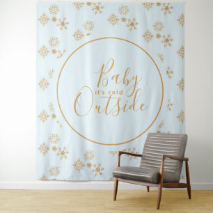Baby's Cold Outside Gold Schneeflocken auf Blue Wandteppich