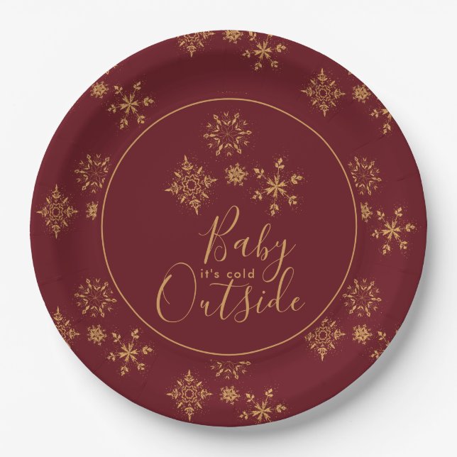 Baby's Cold Outside Golden Snowflakes Pappteller (Vorderseite)