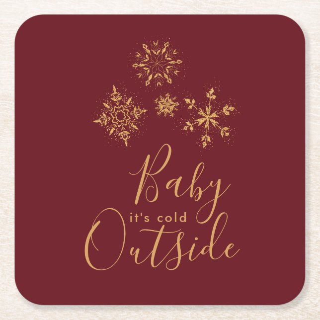 Baby's Cold Outside Golden Snowflakes Rechteckiger Pappuntersetzer (Vorderseite)