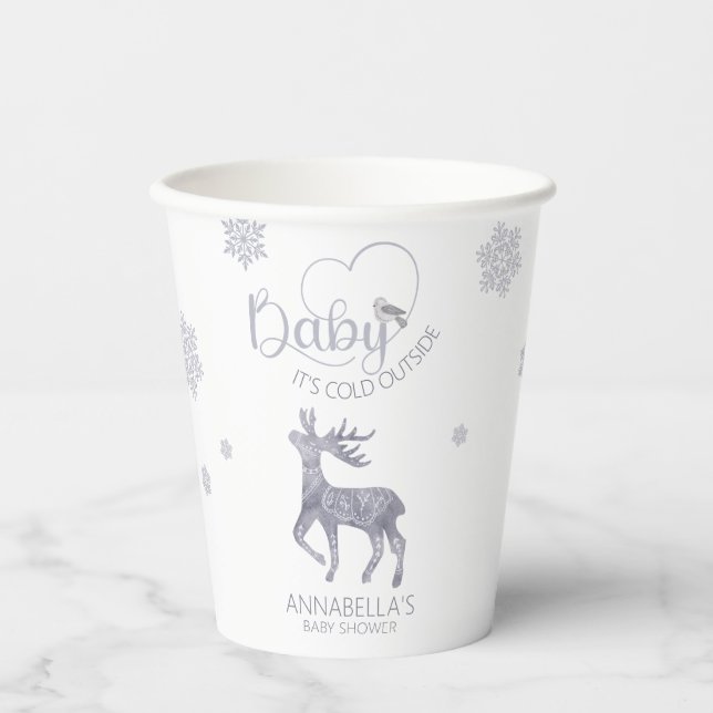 Baby's Cold Outside Nordic Rentier Baby Shower Pappbecher (Vorderseite)