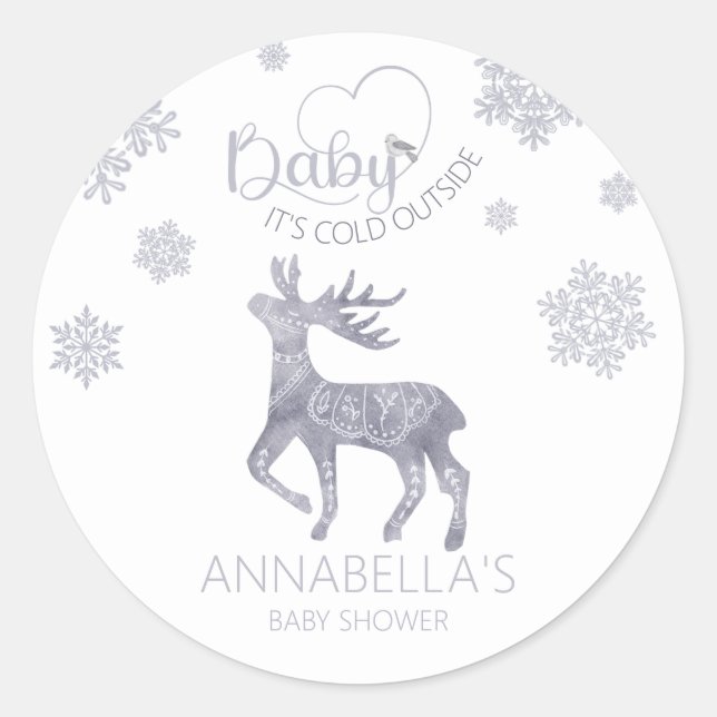 Baby's Cold Outside Nordic Rentier Baby Shower Runder Aufkleber (Vorderseite)