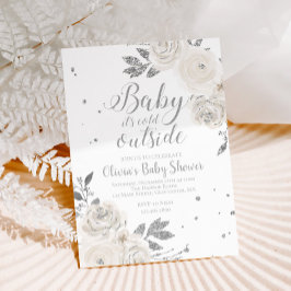 Baby's Cold Outside Silver Floral Baby Shower I Einladung