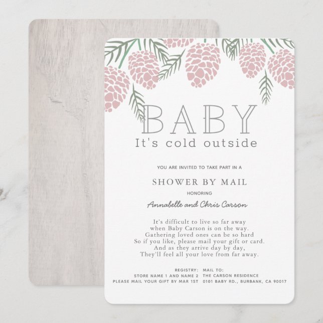 Baby's Cold Pink Pine Cone Baby Shooter by Mail Einladung (Vorne/Hinten)