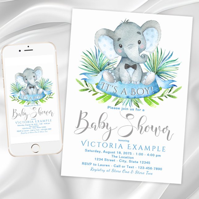 Babys Elephant Baby Shower Einladungen (Boy elephant baby shower invitation. Instant download and printed available.)
