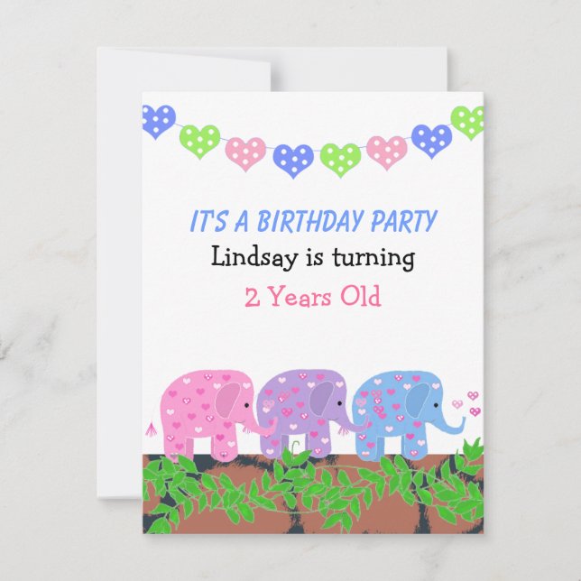 Babys Elephants Einladung zum Geburtstag (Vorderseite)