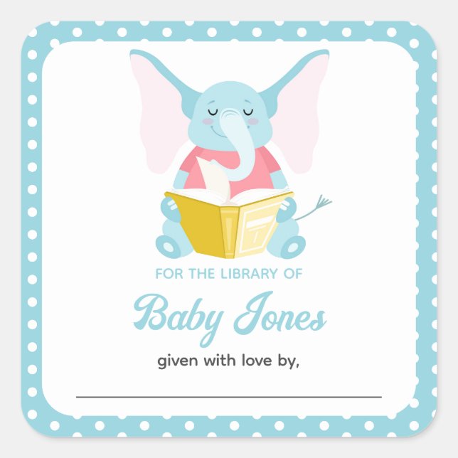 Babys erste Bibliothek bucht Elefantenkleber Quadratischer Aufkleber (Vorderseite)
