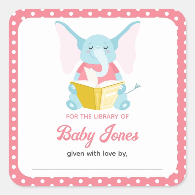 Babys erste Bibliothek bucht Elefantenkleber Quadratischer Aufkleber (Vorderseite)