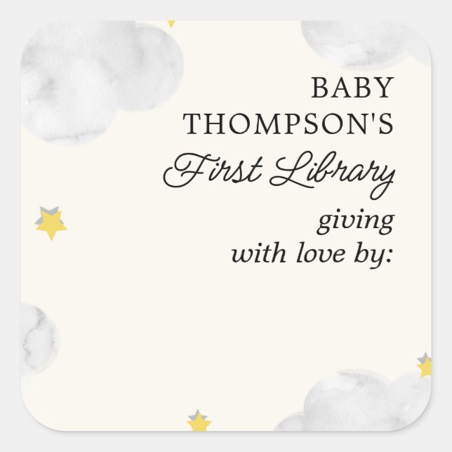 Babys erste Bibliothek Buchzeichen neutrale Wolken Quadratischer Aufkleber (Vorderseite)