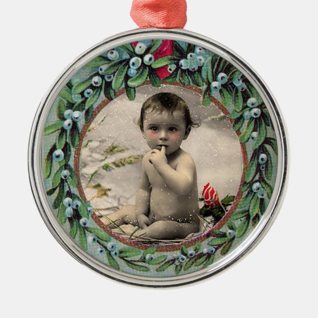 BABYS ERSTE CHRISTMAS-FOTOVORLAGE SILBERNES ORNAMENT (Vorne)