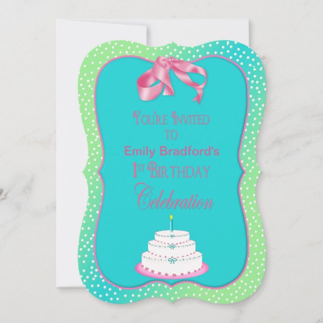 BABYS ERSTE GEBURTSTAGLICHE EINLADUNG - PINK/MINT (Vorderseite)