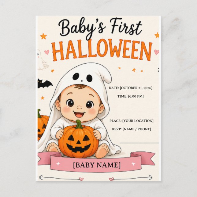 Baby's erste Halloween-Party Postkarte (Vorderseite)