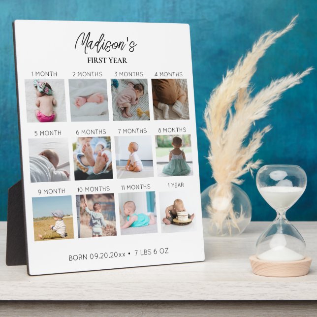 Babys erste Jahr Foto Collage Geburtsstunde Fotoplatte (Seite)