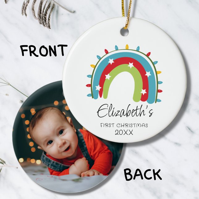 Babys erste Niedliche Rainbow-Weihnachtsleuchten Keramik Ornament (Von Creator hochgeladen)