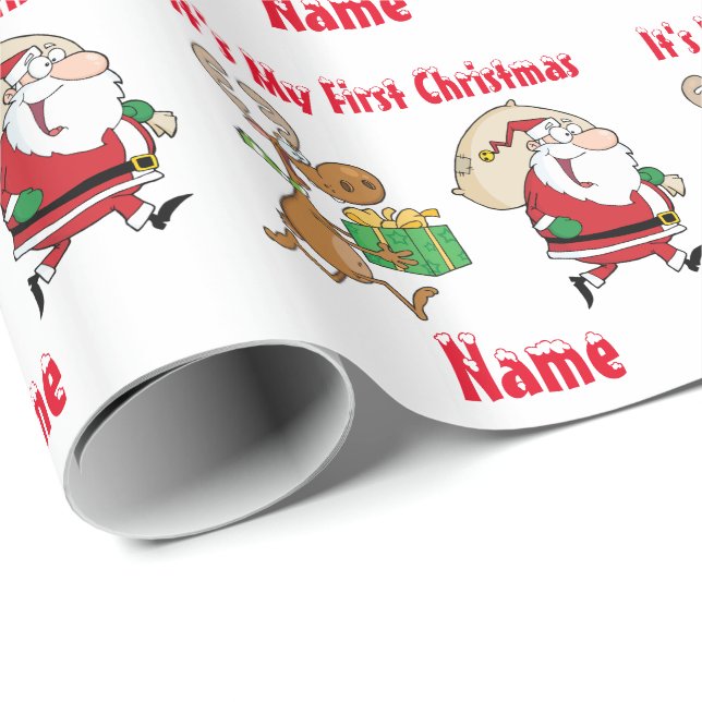 Babys Erste Weihnacht mit dem Namen Giftwrap Funny Geschenkpapier (Rolleneckpunkt)