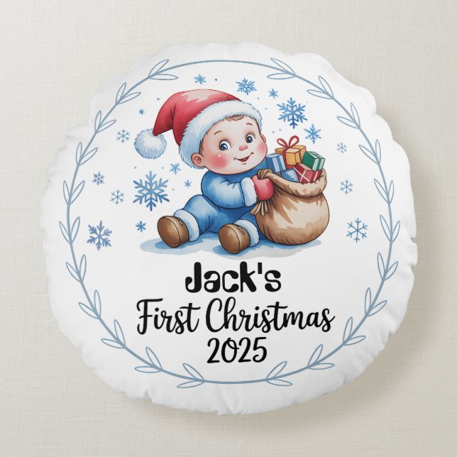 Babys Erste Weihnachten 2025 Runde Kissen - bestel (Vorderseite)