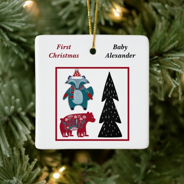 Babys Erste Weihnachten Personalisierte Nordische  Keramikornament (Baum)