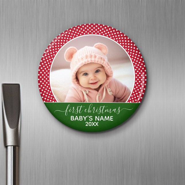 Babys Erste Weihnachten - Red Polka Dots Magnet (Personalized Fridge Magnet - Add Custom Text)
