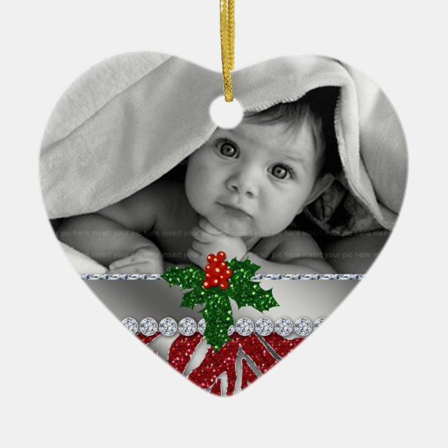 Babys Erste Weihnachten Zebra Rotes Silberschmuck Keramik Ornament (Vorne)