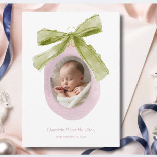 Baby's erste Weihnachts-Fotokarte   Rosa-Ornament  Feiertagskarte