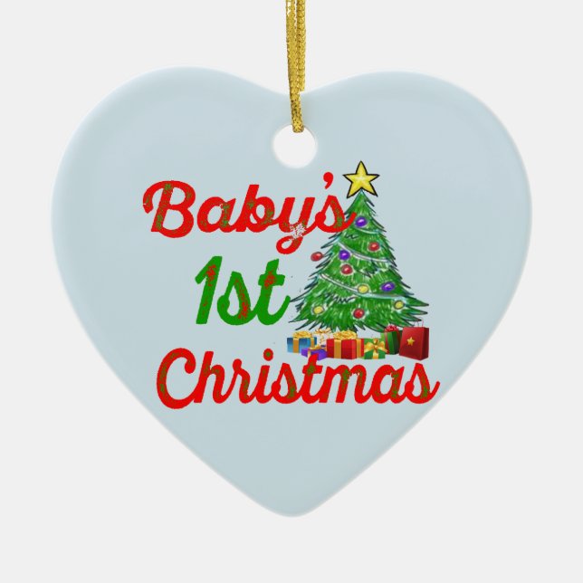 Baby's erste Weihnachtsdekoration blau Keramik Ornament (Vorne)