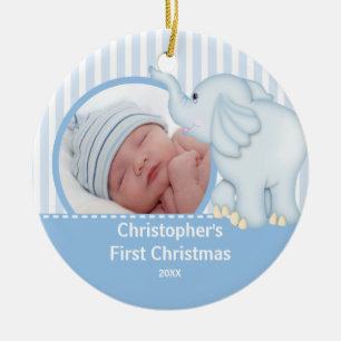 Babys erste WeihnachtsFoto-Verzierung Elelphant Keramikornament