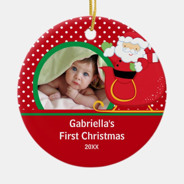 Babys erste WeihnachtsFoto-Verzierung Sankt Keramikornament (Vorne)