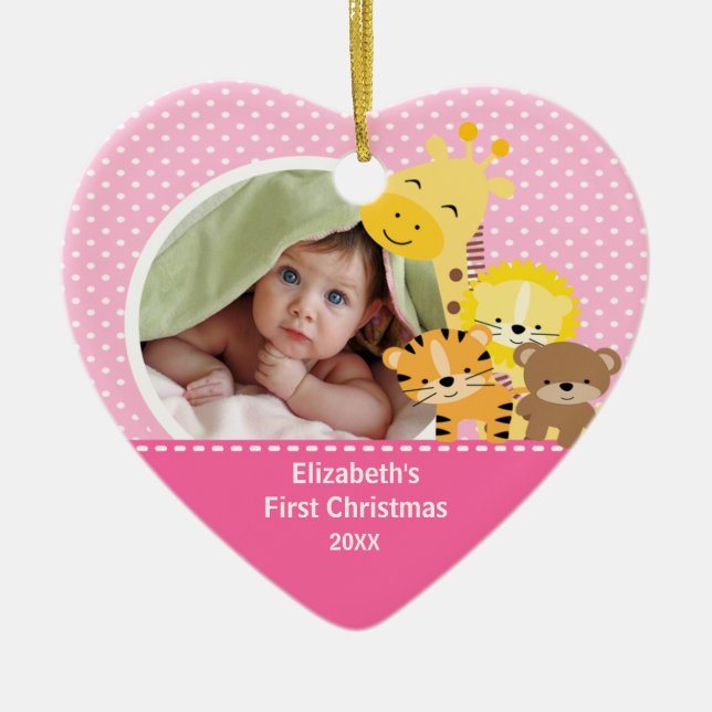 Babys erste WeihnachtsFoto-Verzierungs-Giraffe Keramik Ornament (Vorne)