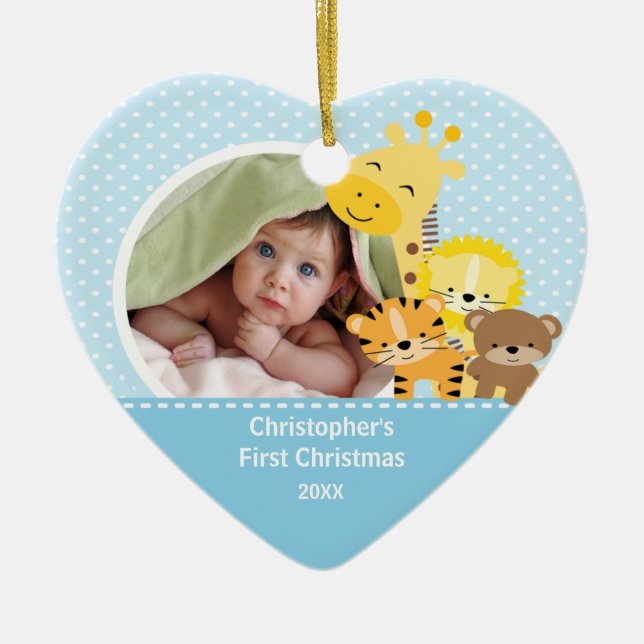 Babys erste WeihnachtsFoto-Verzierungs-Giraffe Keramik Ornament (Vorne)