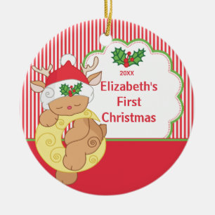 Babys erste WeihnachtsFoto-Verzierungs-Rotwild Keramikornament