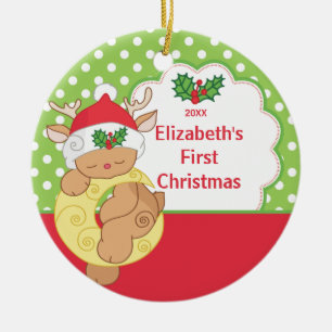Babys erste WeihnachtsFoto-Verzierungs-Rotwild Keramikornament