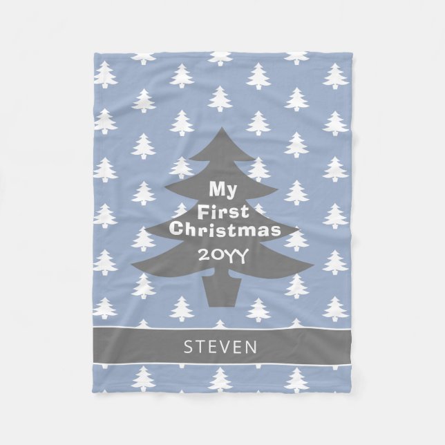 Babys Erste Weihnachtspastel Blau Personalisiert Fleecedecke (Vorderseite)