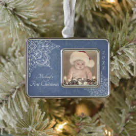Babys erste Weihnachtsschneeflocke Rahmen-Ornament Silber