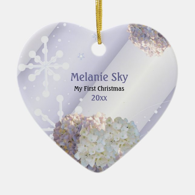 Babys erste Weihnachtsschneeflocken Bläserdekorati Keramik Ornament (Vorne)