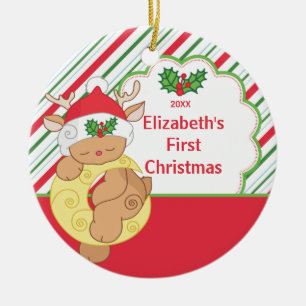 Babys erste Weihnachtsverzierungs-Ren-Rotwild Keramik Ornament