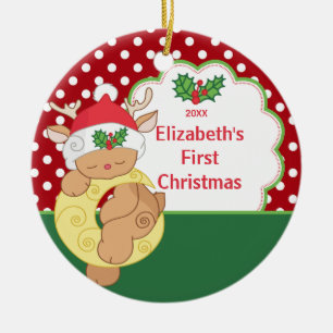 Babys erste Weihnachtsverzierungs-Ren-Rotwild Keramikornament