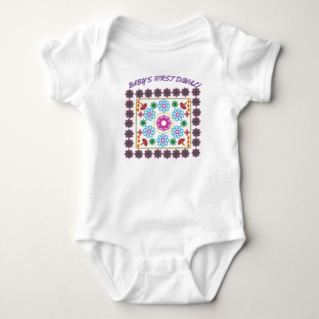 BABYS ERSTER DIWALI RANGOLI BABY BODYSUIT BABY STRAMPLER (Vorderseite)
