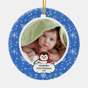 Babys erster WeihnachtsFoto-VerzierungPenguin Keramik Ornament