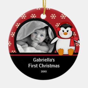 Babys erster WeihnachtsFoto-VerzierungPenguin Keramik Ornament