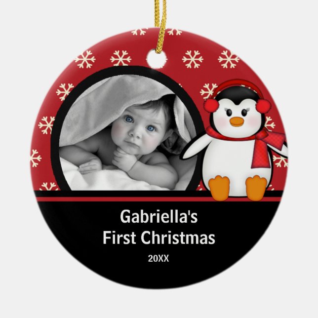 Babys erster WeihnachtsFoto-VerzierungPenguin Keramik Ornament (Vorne)