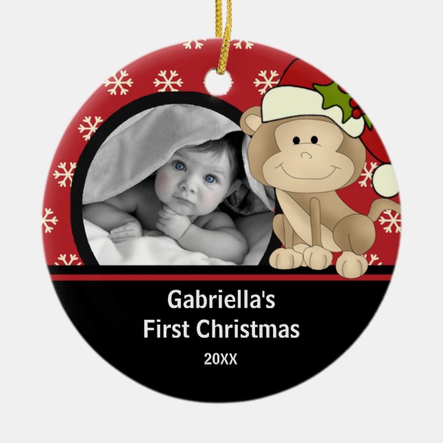 Babys erster WeihnachtsFoto-Verzierungs-Affe Keramik Ornament (Vorne)