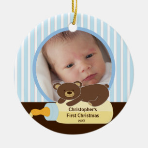 Babys erster WeihnachtsFoto-Verzierungs-Bär Keramik Ornament