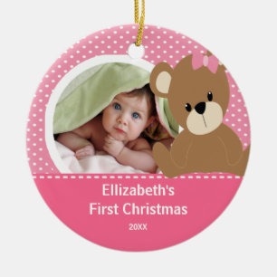 Babys erster WeihnachtsFoto-Verzierungs-Bär Keramikornament