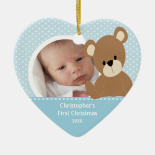Babys erster WeihnachtsFoto-Verzierungs-Jungen-Bär Keramik Ornament